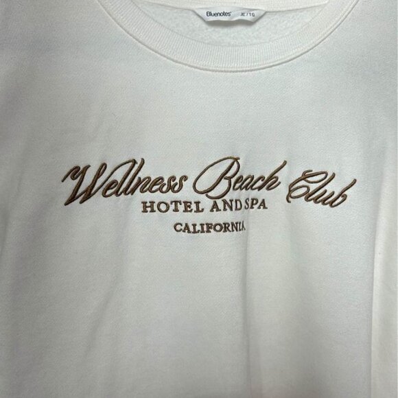 Oversized crew neck sweatshirt. Size XL. Cream/brown. “Wellness beach club”. - Picture 5 of 9